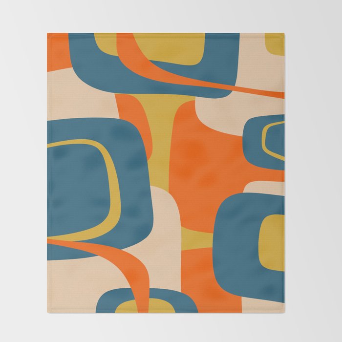 Mid Century Modern Retro Abstract Pattern Orange Blue Mustard Throw Blanket Gallery Image 2