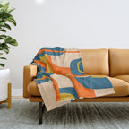 Mid Century Modern Retro Abstract Pattern Orange Blue Mustard Throw Blanket Gallery Image 1