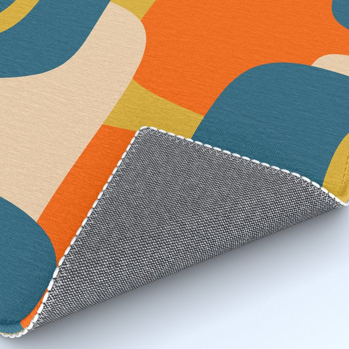 Mid Century Modern Retro Abstract Pattern Orange Blue Mustard Rug Gallery Image 4