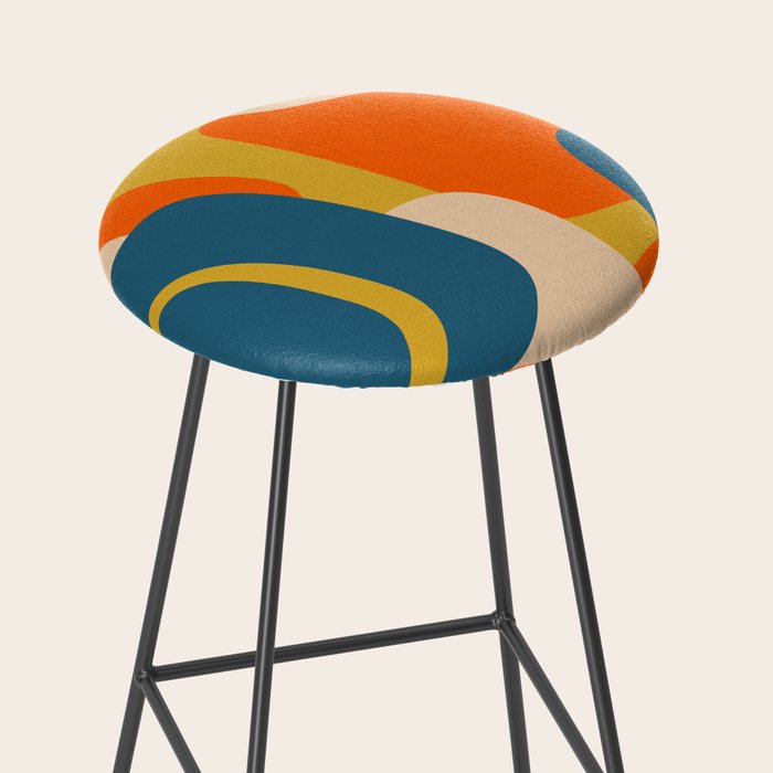 Mid Century Modern Retro Abstract Pattern Orange Blue Mustard Stool Gallery Image 2