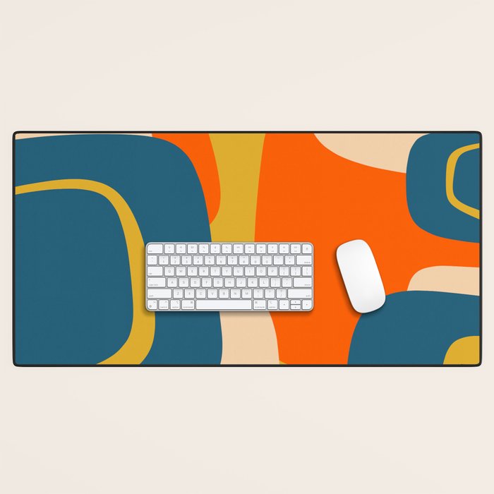 Mid Century Modern Retro Abstract Pattern Orange Blue Mustard Desk Mat Gallery Image 1