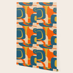 Mid Century Modern Retro Abstract Pattern Orange Blue Mustard Wallpaper Gallery Image 2