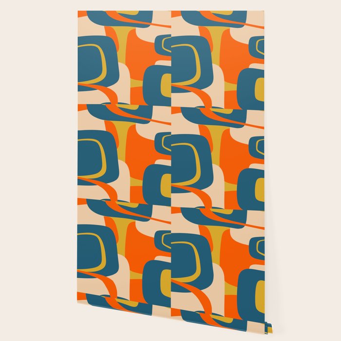 Mid Century Modern Retro Abstract Pattern Orange Blue Mustard Wallpaper Gallery Image 2