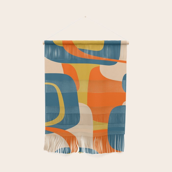 Mid Century Modern Retro Abstract Pattern Orange Blue Mustard Wall Hanging Gallery Image 1