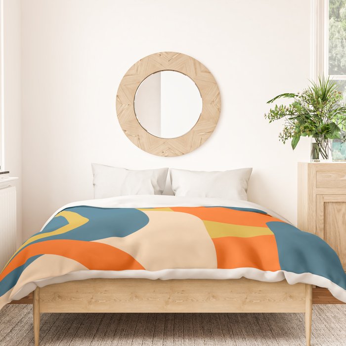 Mid Century Modern Retro Abstract Pattern Orange Blue Mustard Duvet Cover Gallery Image 3