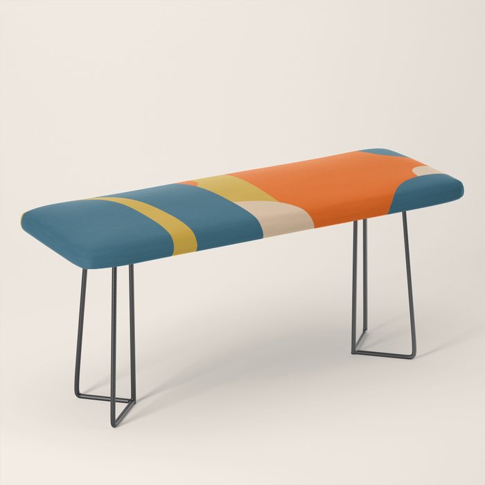 Mid Century Modern Retro Abstract Pattern Orange Blue Mustard Bench Gallery Image 1