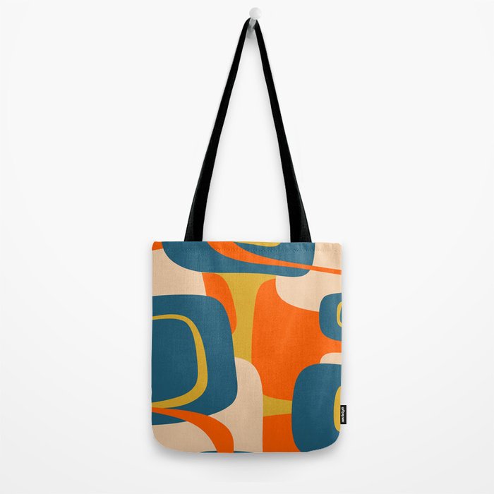Mid Century Modern Retro Abstract Pattern Orange Blue Mustard Tote Bag Gallery Image 2