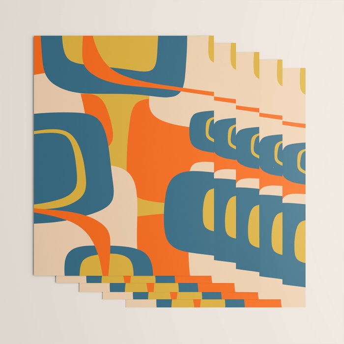 Mid Century Modern Retro Abstract Pattern Orange Blue Mustard Wrapping Paper Gallery Image 3