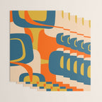 Mid Century Modern Retro Abstract Pattern Orange Blue Mustard Wrapping Paper Gallery Image 3