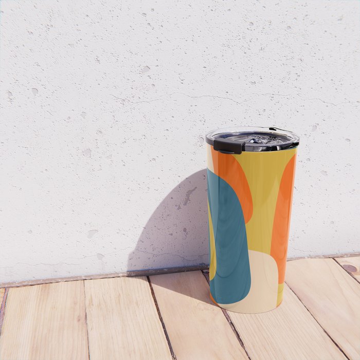 Mid Century Modern Retro Abstract Pattern Orange Blue Mustard Travel Mug Gallery Image 4