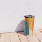 Mid Century Modern Retro Abstract Pattern Orange Blue Mustard Travel Mug Gallery Image 4