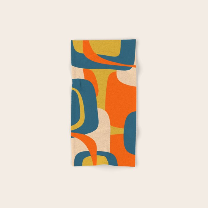 Mid Century Modern Retro Abstract Pattern Orange Blue Mustard Bath Towel Gallery Image 1