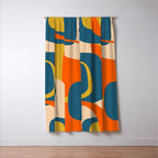 Mid Century Modern Retro Abstract Pattern Orange Blue Mustard Window Curtain Gallery Image 3
