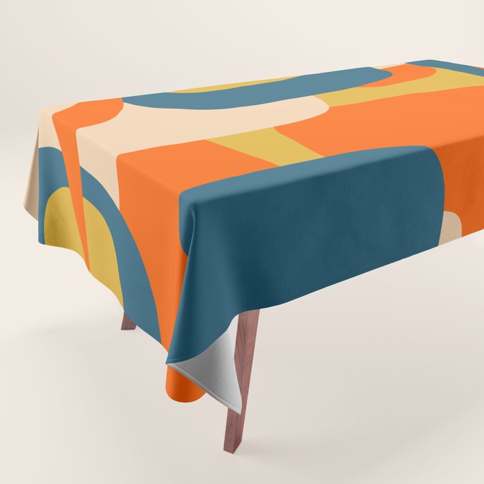 Mid Century Modern Retro Abstract Pattern Orange Blue Mustard Tablecloth Gallery Image 1