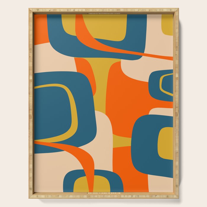 Mid Century Modern Retro Abstract Pattern Orange Blue Mustard Serving Tray Gallery Image 1