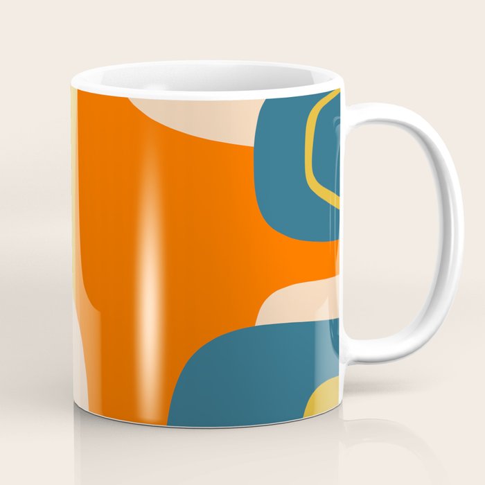 Mid Century Modern Retro Abstract Pattern Orange Blue Mustard Coffee Mug Gallery Image 1