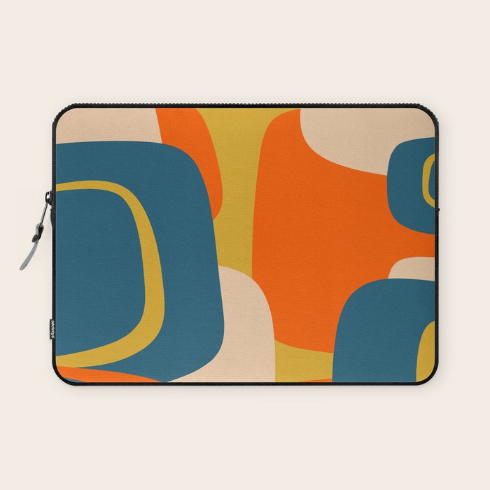 Mid Century Modern Retro Abstract Pattern Orange Blue Mustard Laptop Sleeve Gallery Image 1
