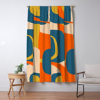 Mid Century Modern Retro Abstract Pattern Orange Blue Mustard Window Curtain Gallery Image 5