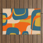 Mid Century Modern Retro Abstract Pattern Orange Blue Mustard Outdoor Rug Gallery Image 1