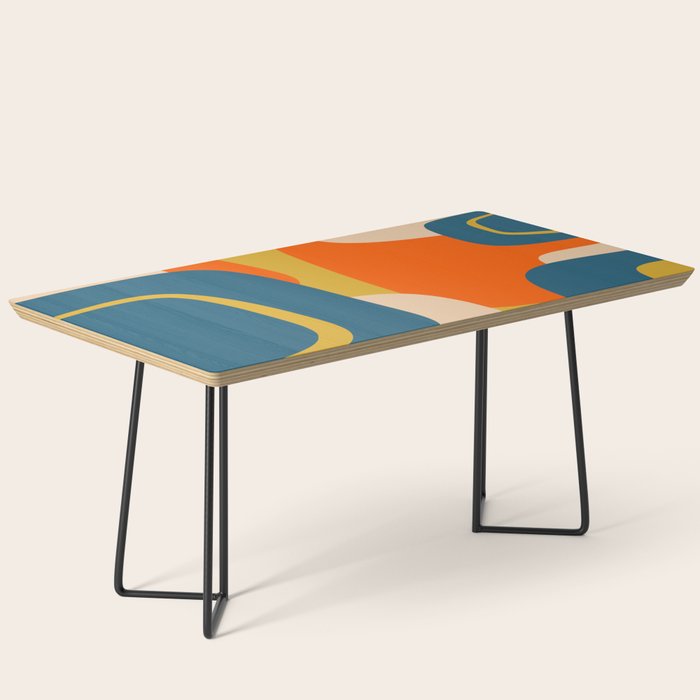 Mid Century Modern Retro Abstract Pattern Orange Blue Mustard Coffee Table Gallery Image 1