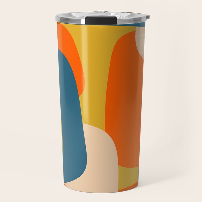 Mid Century Modern Retro Abstract Pattern Orange Blue Mustard Travel Mug Gallery Image 1