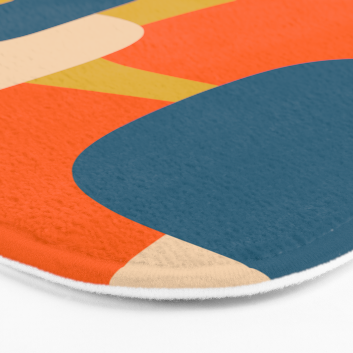 Mid Century Modern Retro Abstract Pattern Orange Blue Mustard Bath Mat Gallery Image 3
