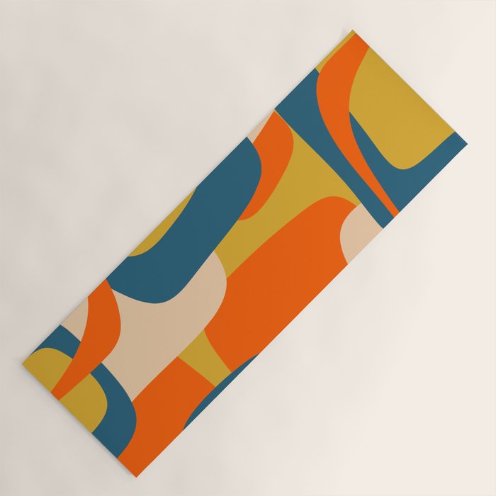Mid Century Modern Retro Abstract Pattern Orange Blue Mustard Yoga Mat Gallery Image 1