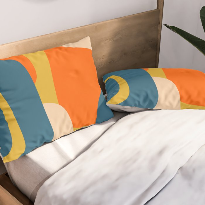 Mid Century Modern Retro Abstract Pattern Orange Blue Mustard Pillow Sham Gallery Image 2