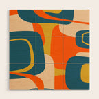 Mid Century Modern Retro Abstract Pattern Orange Blue Mustard Wood Wall Art Gallery Image 1