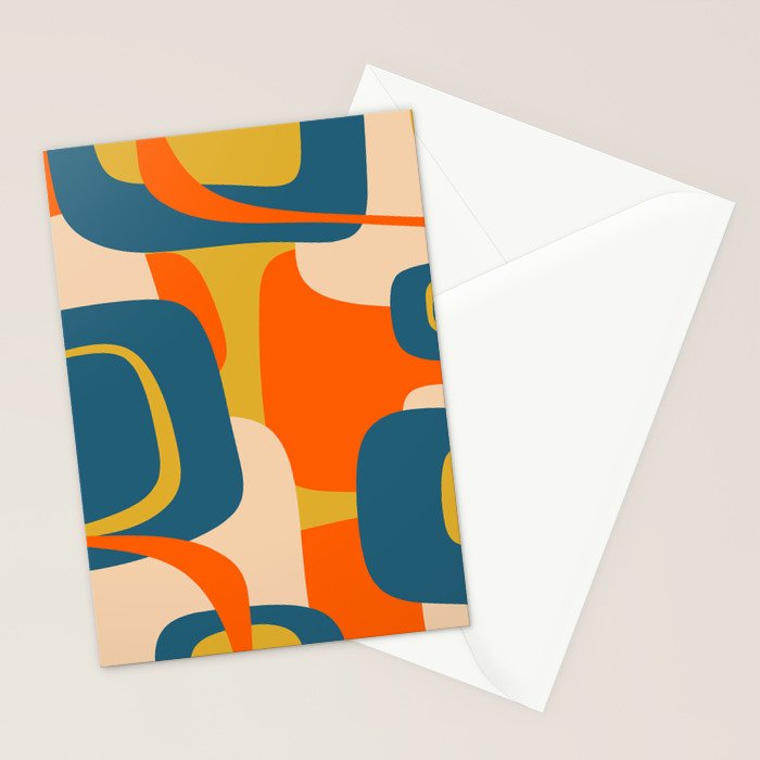 Mid Century Modern Retro Abstract Pattern Orange Blue Mustard Stationery Card Gallery Image 2