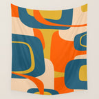 Mid Century Modern Retro Abstract Pattern Orange Blue Mustard Wall Tapestry Gallery Image 4