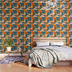 Mid Century Modern Retro Abstract Pattern Orange Blue Mustard Wallpaper Gallery Image 3