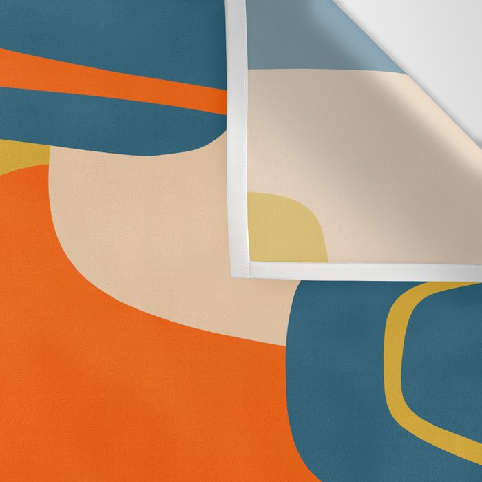 Mid Century Modern Retro Abstract Pattern Orange Blue Mustard Wall Tapestry Gallery Image 3