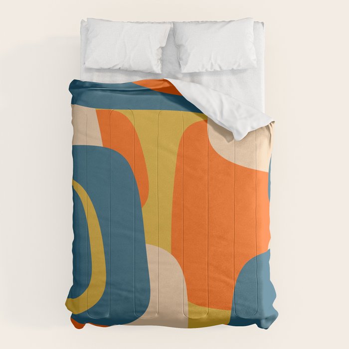 Mid Century Modern Retro Abstract Pattern Orange Blue Mustard Comforter Gallery Image 1