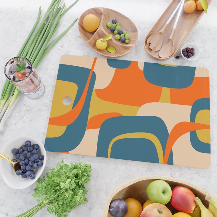 Mid Century Modern Retro Abstract Pattern Orange Blue Mustard Cutting Board Gallery Image 2