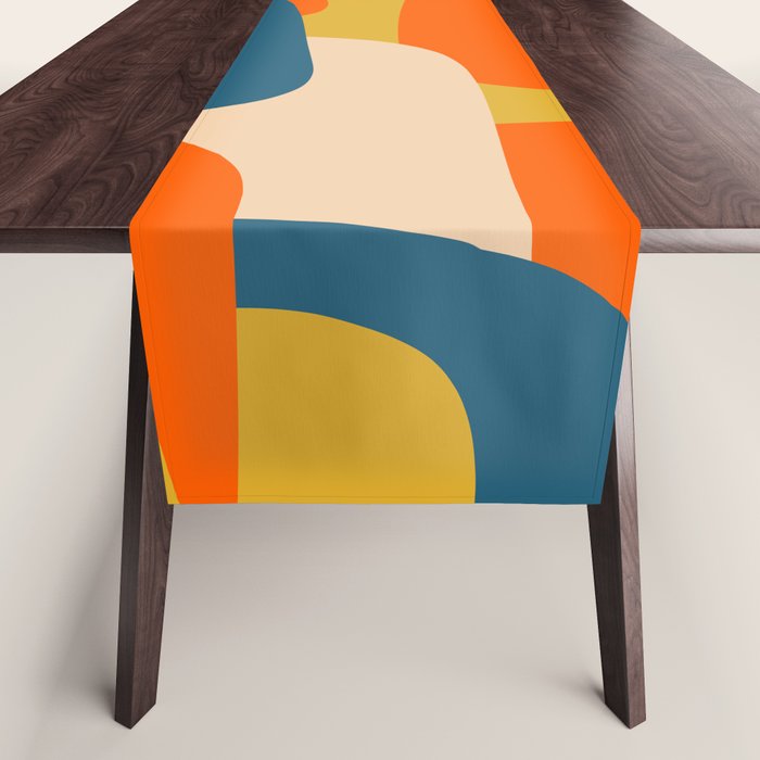 Mid Century Modern Retro Abstract Pattern Orange Blue Mustard Table Runner Gallery Image 1