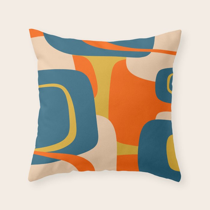 Mid Century Modern Retro Abstract Pattern Orange Blue Mustard Throw Pillow Gallery Image 1