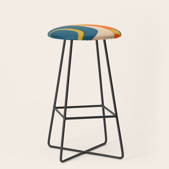 Mid Century Modern Retro Abstract Pattern Orange Blue Mustard Stool Gallery Image 1