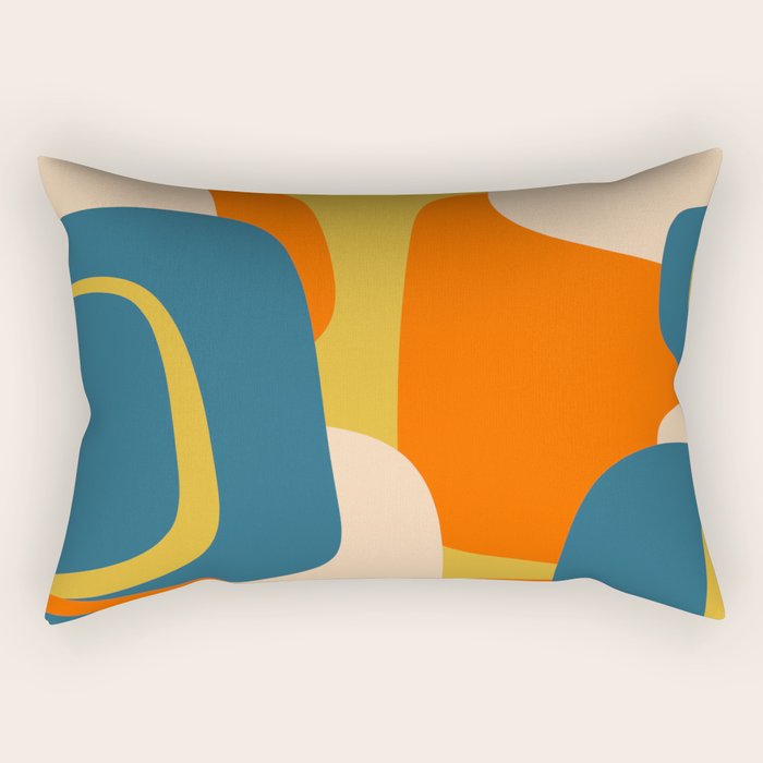 Mid Century Modern Retro Abstract Pattern Orange Blue Mustard Rectangular Pillow Gallery Image 1