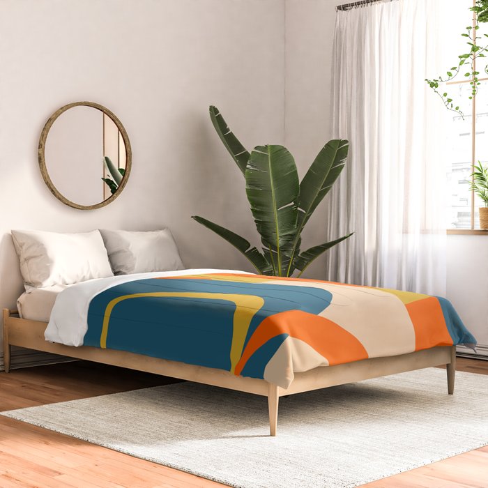 Mid Century Modern Retro Abstract Pattern Orange Blue Mustard Comforter Gallery Image 2