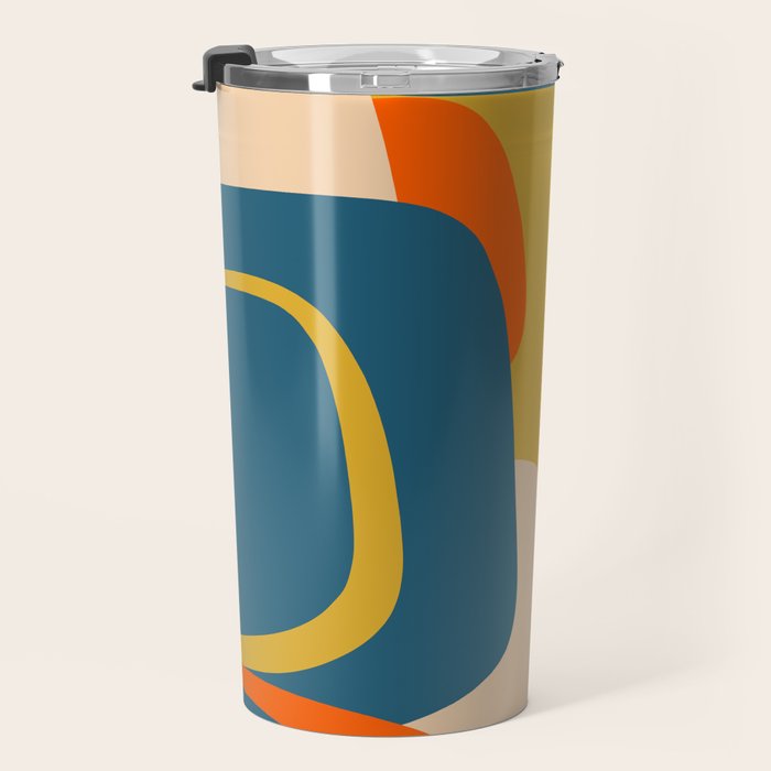 Mid Century Modern Retro Abstract Pattern Orange Blue Mustard Travel Mug Gallery Image 3
