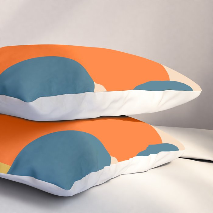 Mid Century Modern Retro Abstract Pattern Orange Blue Mustard Pillow Sham Gallery Image 3