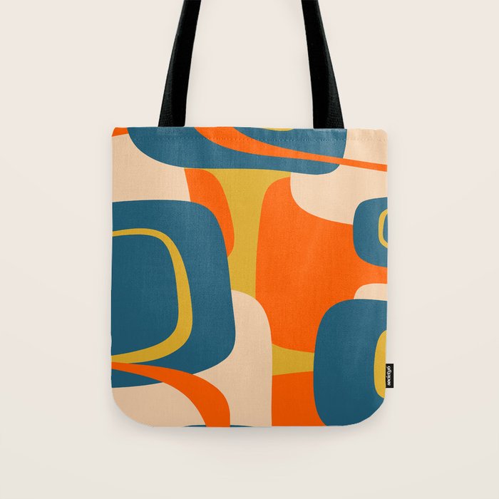 Mid Century Modern Retro Abstract Pattern Orange Blue Mustard Tote Bag Gallery Image 1
