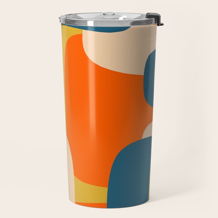 Mid Century Modern Retro Abstract Pattern Orange Blue Mustard Travel Mug Gallery Image 2