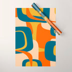 Mid Century Modern Retro Abstract Pattern Orange Blue Mustard Wrapping Paper Gallery Image 1