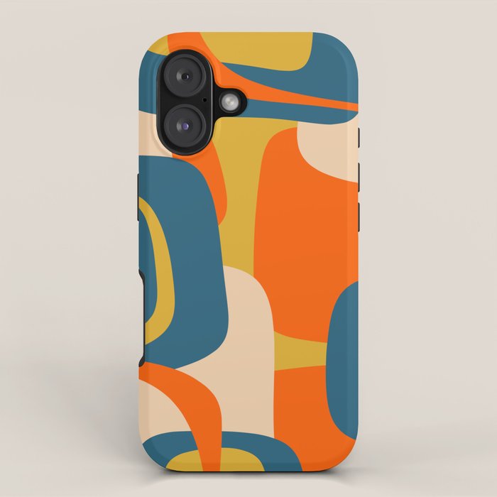 Mid Century Modern Retro Abstract Pattern Orange Blue Mustard iPhone Case Gallery Image 1