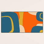 Mid Century Modern Retro Abstract Pattern Orange Blue Mustard Desk Mat Gallery Image 3