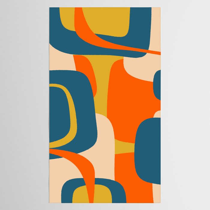 Mid Century Modern Retro Abstract Pattern Orange Blue Mustard Tablecloth Gallery Image 2