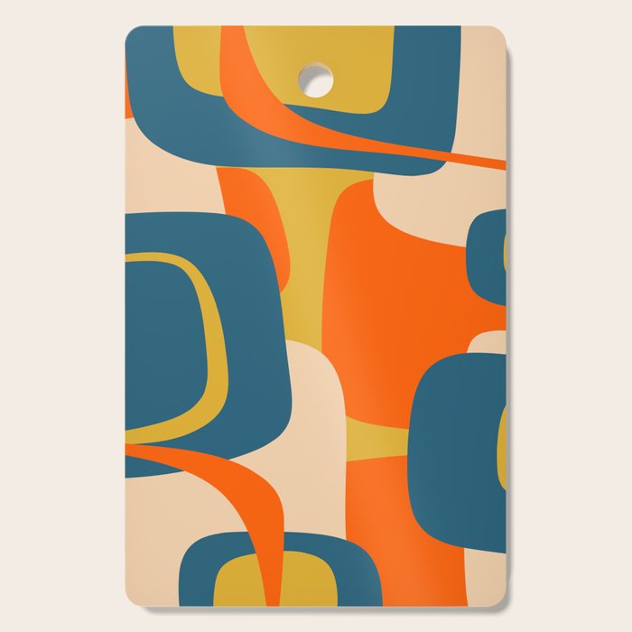 Mid Century Modern Retro Abstract Pattern Orange Blue Mustard Cutting Board Gallery Image 1