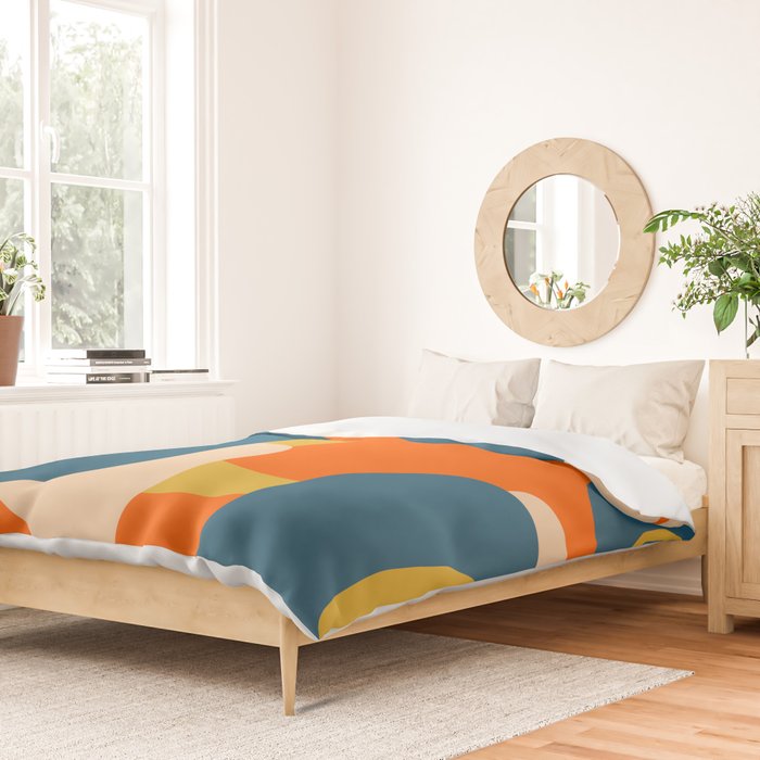 Mid Century Modern Retro Abstract Pattern Orange Blue Mustard Duvet Cover Gallery Image 2